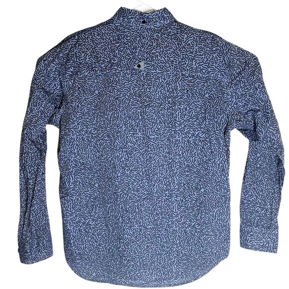 Staple Pigeon Men's Geometric Long Sleeve Button Down Shirt Blue Size Large - Picture 2 of 7
